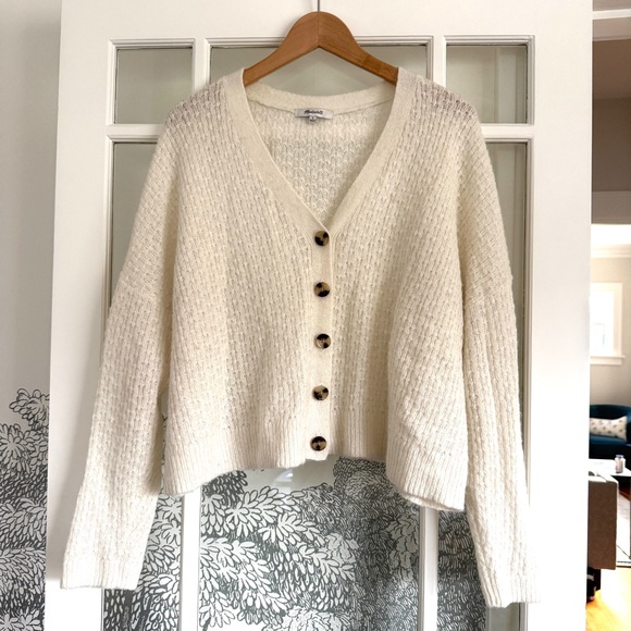 Madewell Sweaters - Madewell Cream V-Neck Button Front Women's Cardigan Size Large